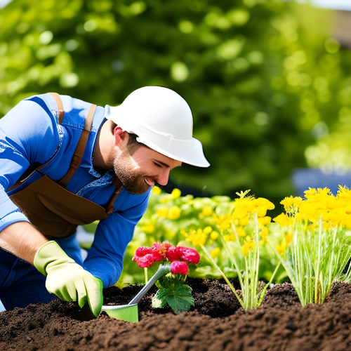 Jardinero cultivando flores